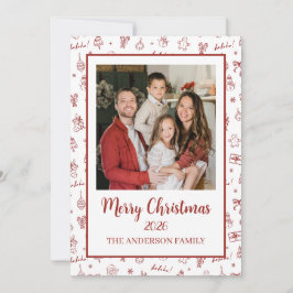 Verspielte handgezeichnete Doodle Rot Feiertagskarte