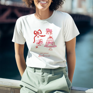 Verspielte handgezeichnete rote rosa Kritzeleien z T-Shirt