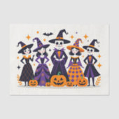 Verspielte Hexen und Skelettons Halloween Seidenpapier (Vorderseite)