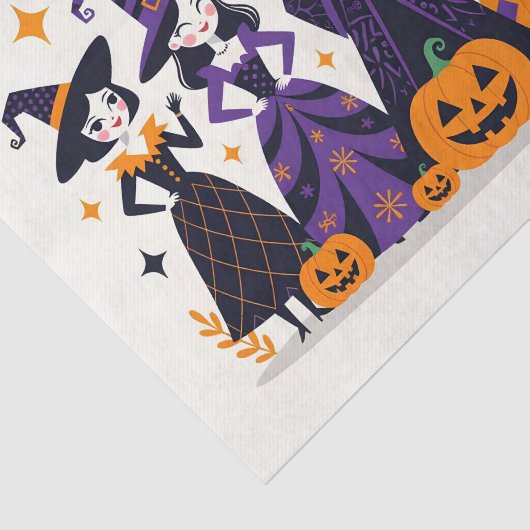 Verspielte Hexen und Skelettons Halloween Seidenpapier (Ausschnitt)