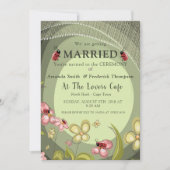 Verspielte Hochzeit von Grün und Lady-Vogel Einladung (Vorderseite)