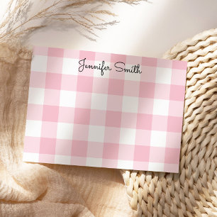 Verspielte Kalligrafie Pastellrosa Großkariert Mitteilungskarte
