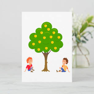 Verspielte Kinder unter einem Apfelbaum sitzend Einladung