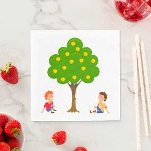 Verspielte Kinder unter einem Apfelbaum sitzend Serviette
