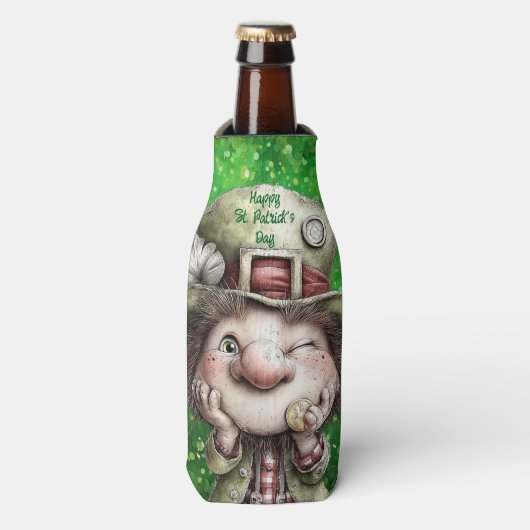 Verspielte Leprechaun-Illustration Flaschenkühler (Flaschenvorderseite)