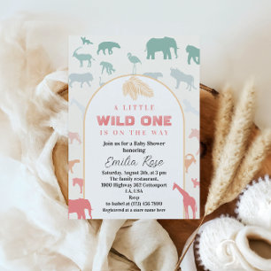 Verspielte Pastell-Jungle-Wild-One-Baby-Party-Safa Einladung