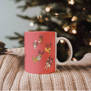 Verspielte Rentierhunde Weihnachtsillustration Zweifarbige Tasse