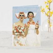 Verspielte Retro-Brautjungfern-Feier-Illustration Karte (Gelbe Blume)