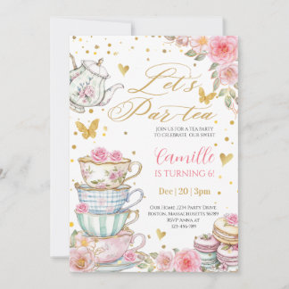 Verspielte rosa florale Teeparty-Geburtstagsfeier Einladung