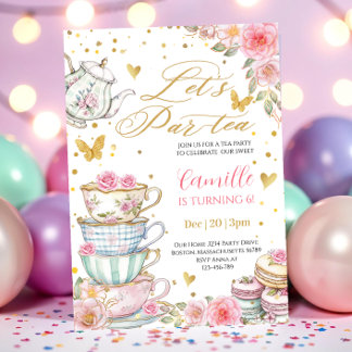 Verspielte rosa Florale-Teeparty-Geburtstagsfeier Einladung