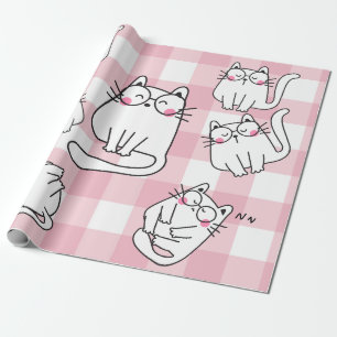 Verspielte rosa Katzenillustration Geschenkpapier