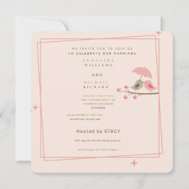 Verspielte rosa Liebesvögel Hochzeitseinladung Einladung