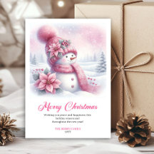 Verspielte rosa Schneemann-Weihnachtskarte für Kin