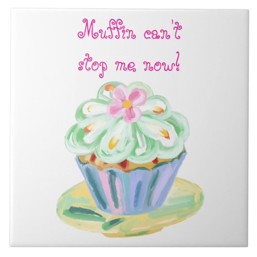 Verspielte rosa und grüne Cupcake-Kunst Fliese (Vorderseite)