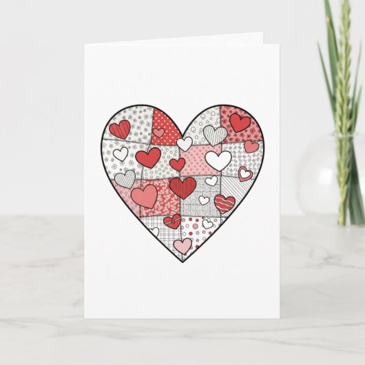 Verspielte rote und rosa Patchwork-Herz-Collage-Ku Karte (Vorderseite)