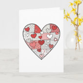 Verspielte rote und rosa Patchwork-Herz-Collage-Ku Karte (Gelbe Blume)