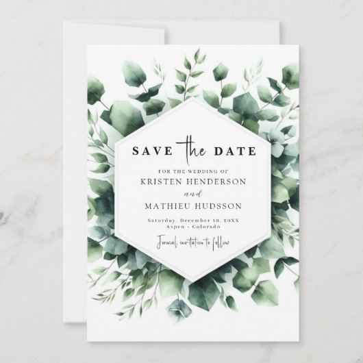 Verspielte rustikale Eukalyptus Digital Wedding Save The Date (Vorderseite)