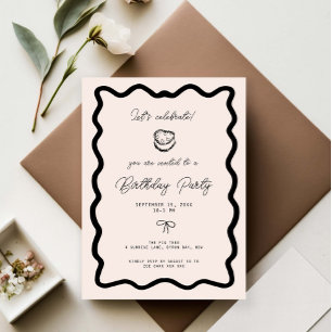 Verspielte Schleife kursiver Rahmen Kuchen Geburts Einladung
