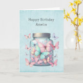 Verspielte Schmetterlinge im Glas Geburtstag Karte (Gelbe Blume)