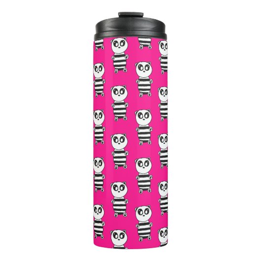 Verspielte Schwarz-Weiß-Panda-Kunst Thermosbecher (Vorderseite)