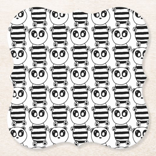Verspielte Schwarz-Weiß-Panda-Kunst Untersetzer (Vorderseite)