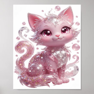 Verspielte Silberne PINK GLITTER KATZE Poster