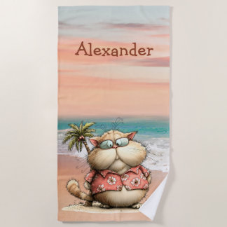 Verspielte Strandkatzenszene Personalisiert Strandtuch