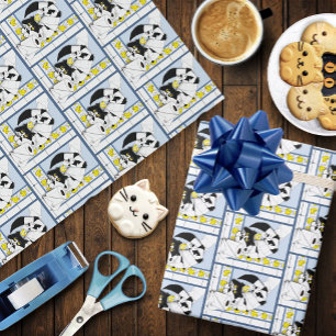 Verspielte Tuxedo-Katze Toilettenpapier Chaos Blau Geschenkpapier