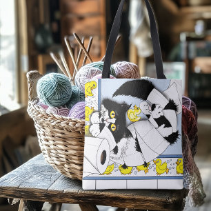 Verspielte Tuxedo-Katze Toilettenpapier Chaos Blau Tasche