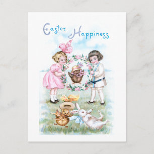 Verspielte Vintage-Kinder, Osterhase, Küken Postkarte