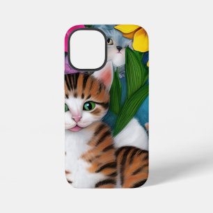 Verspielte Volkskunst Katze, Kätzchen und Blumen iPhone 12 Mini Hülle