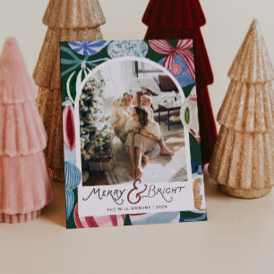 Verspielte Weihnachtsbaumschmuck-Familienfoto-Weih Feiertagskarte