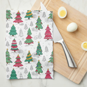 Verspielte Whimsical Dekorierte Weihnachtsbäume Do Geschirrtuch