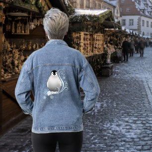 Verspielte Winter-Pinguin-Art-Nouveau-Schneeflocke Jeansjacke