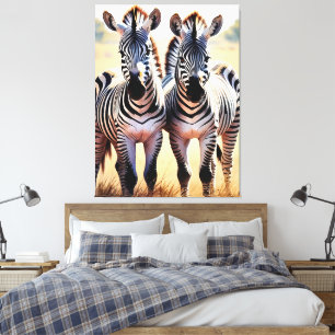 Verspielte Zebras Buntes Safari-Inspiriertes Kunst Leinwanddruck