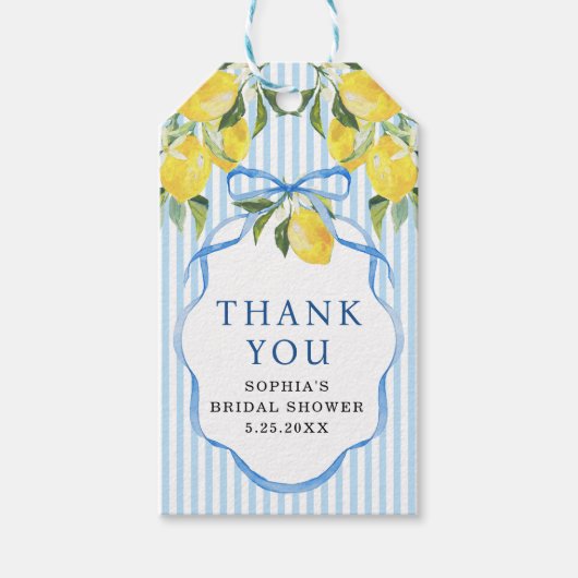 Verspielte Zitrusfarbene Hochzeitsshower-Dankeschö Geschenkanhänger (Vorderseite)