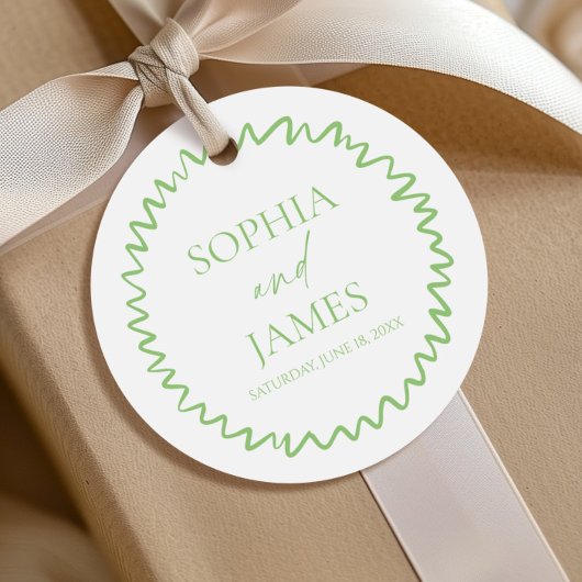 Verspielte Zitrusgrüne Wellige Hochzeit Geschenkanhänger