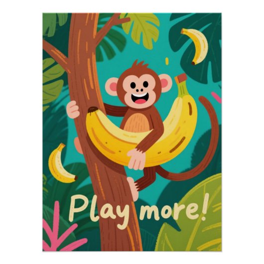 Verspielter Affe Banane Zitat Ar Poster (Vorderseite)
