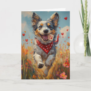 Verspielter Australian Cattle Dog zum Valentinstag Karte