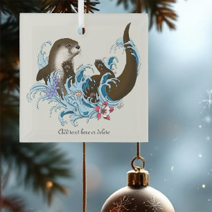 Verspielter blauer skurriler Flussotter-Spritzer S Ornament Aus Glas