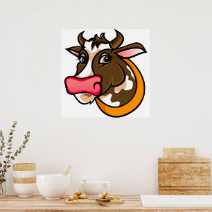 Verspielter brauner Kuhkopf mit rosa Nase Poster