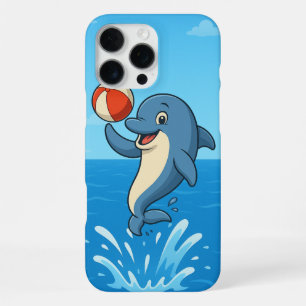 Verspielter Cartoon-Delfin mit Strandball iPhone 16 Pro Max Hülle