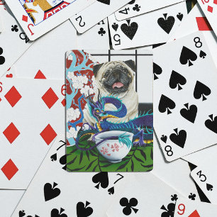 Verspielter charmiger Mops-Hund japanischer Drache Spielkarten