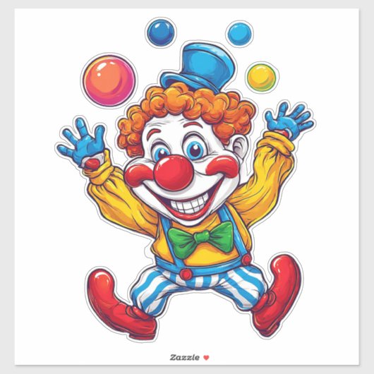 Verspielter Clown springt mit hellen Bällen Aufkleber (Blatt)