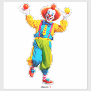 Verspielter Clown springt mit hellen Bällen Aufkleber