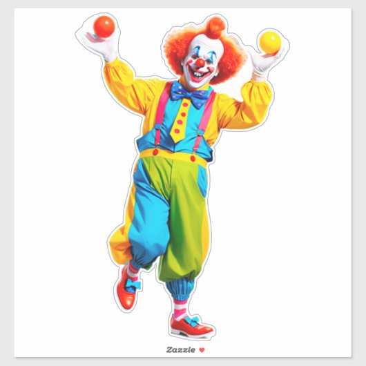 Verspielter Clown springt mit hellen Bällen Aufkleber (Blatt)