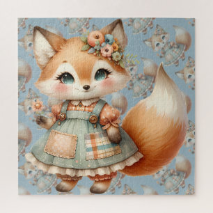 Verspielter Cottagecore-Blumen-Pastell-Fuchs Puzzle