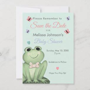 Verspielter Creme-Frosch-Baby-Shower-Save-the-Date Einladung