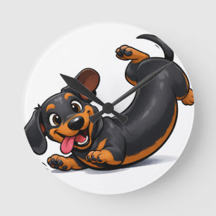 Verspielter Dachshund-Welpe Runde Wanduhr