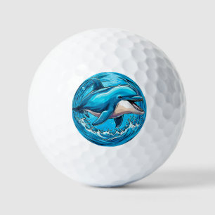 Verspielter Delfin springt in Wasserspritzern Golfball